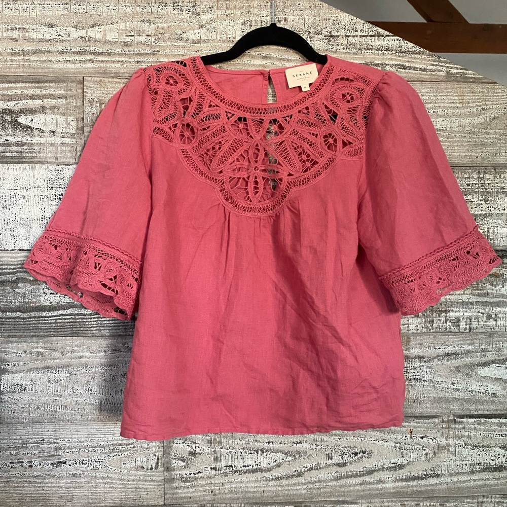 Sezane Pink Lace-Detail Cotton Top - Picture 4 of 11